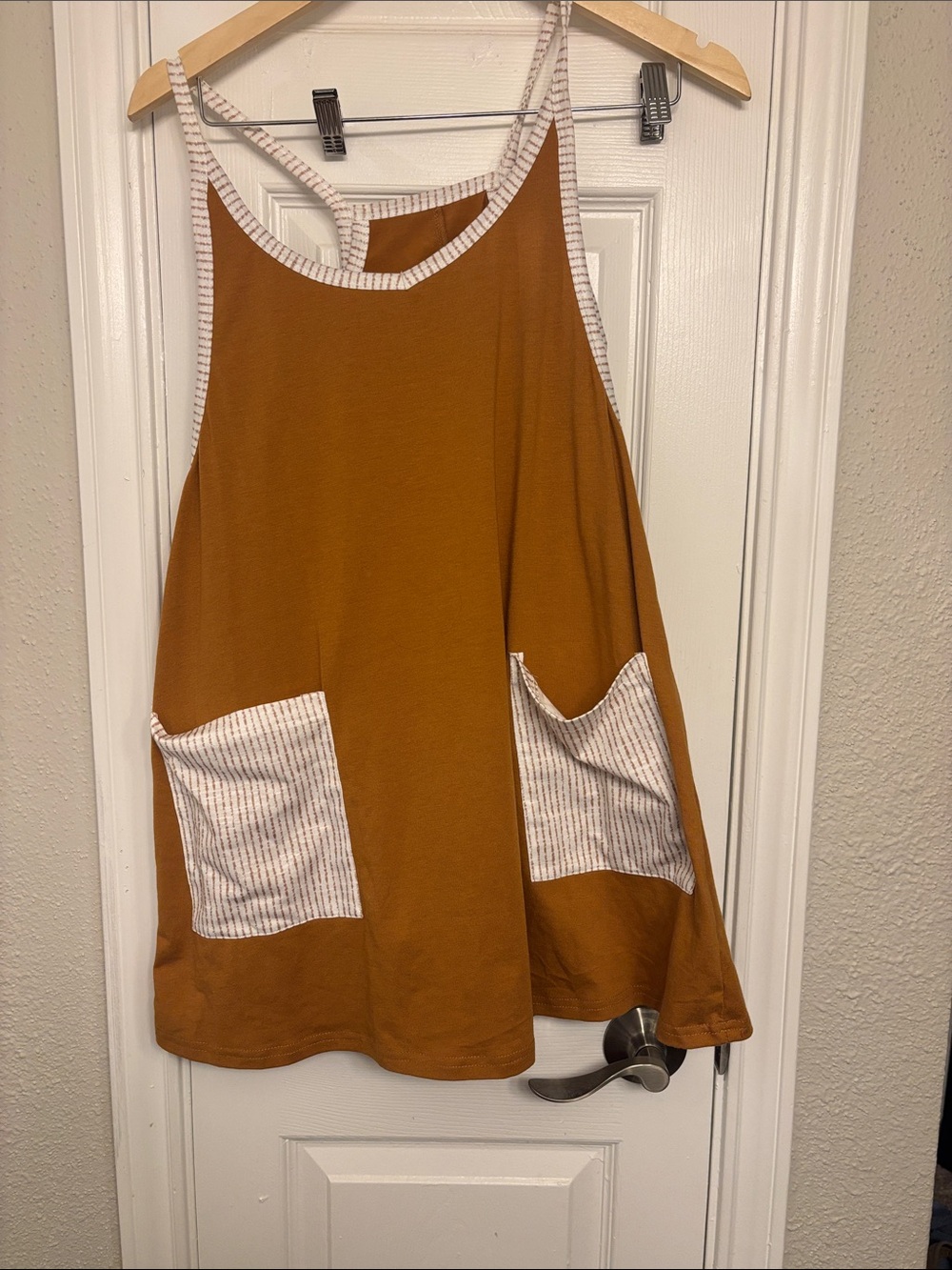 Source Unknown Mustard Swing Tank with Striped Contrast Pockets